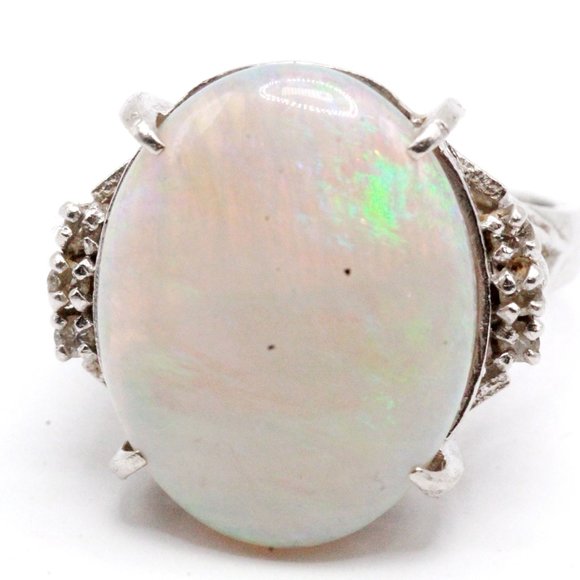 Mid Century Platinum 7 CTW Opal Diamond Ring - Picture 14 of 15